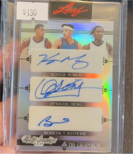 2022-23 Leaf Tri-Graphics Pink Kaleidoscope #TG14 Keegan Murray/Ousmane Dieng/Bennedict Mathurin — front