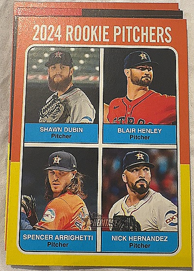 2024 Topps Heritage #619 Rookie Pitchers Shawn Dubin / Blair Henley / Spencer Arrighetti / Nick Hernandez — front