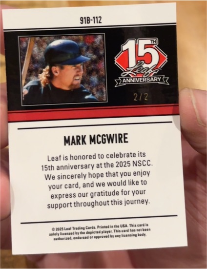 2025 Leaf 15th Anniversary #91B-112 Mark McGwire — front