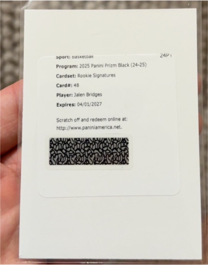 2025 Panini Prizm Black #48 Jalen Bridges Rookie Signatures — front