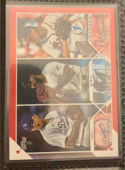 2023 Topps Series 1 #211 NL ERA Leaders Julio Urias / Sandy Alcantara / Max Fried — front
