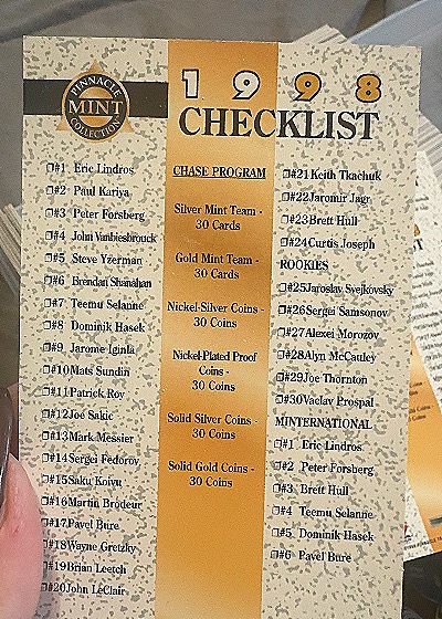 1998 Pinnacle Mint #NNO Checklist — front