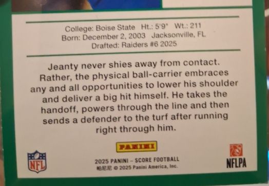 2025 Panini Score Football #6 Jeanty — front