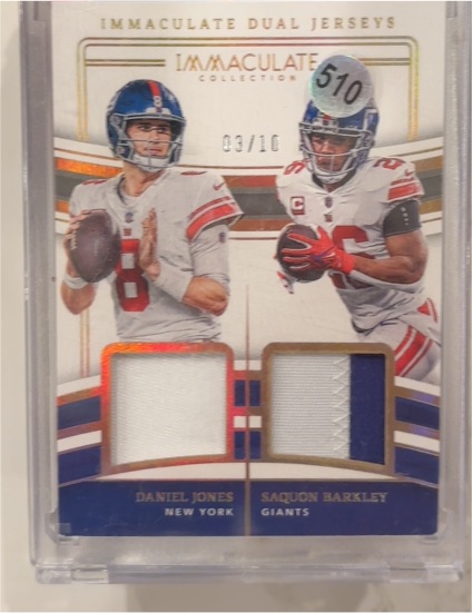 2023 Panini Immaculate Dual Jerseys #IDJ-GIANTS Daniel Jones & Saquon Barkley — front