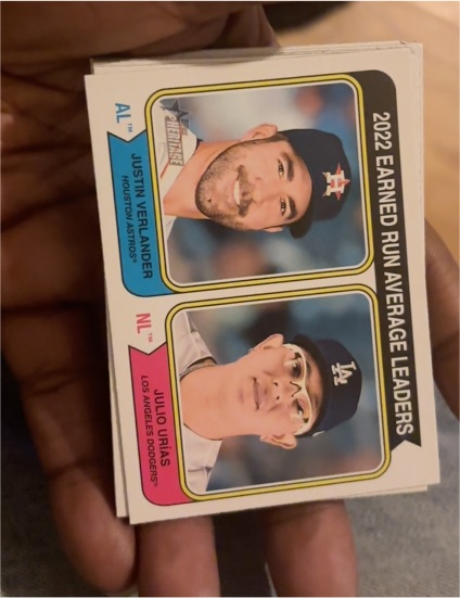 2023 Topps Heritage #206 2022 ERA Leaders Justin Verlander / Julio Urias — front