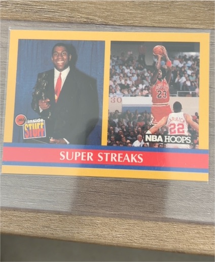 1990-91 NBA Hoops #385 Super Streaks Michael Jordan and Magic Johnson — front