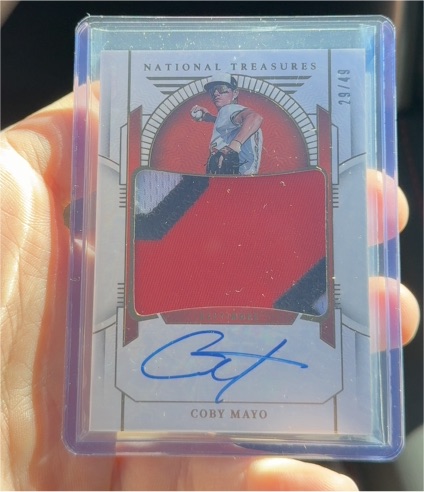 2024 Panini National Treasures Prospect Material Signatures #PMS-CM Coby Mayo — front