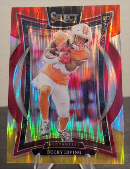 2024 Panini Select Concourse #4 Bucky Irving Red & Blue Shock Prizm Rookie Card — front