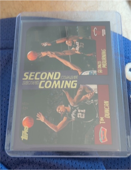 2000-01 Topps #289 Tim Duncan/Alonzo Mourning Second Coming — front