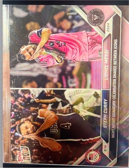 2024 Topps Now MLS #128 Lionel Messi / Steph Curry Night Night Celebration — front