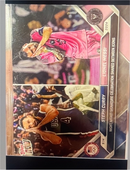 2024 Topps Now MLS #128 Steph Curry / Lionel Messi Night Night Celebration — front