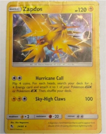 2019 Pokémon Hidden Fates #24 Zapdos — front