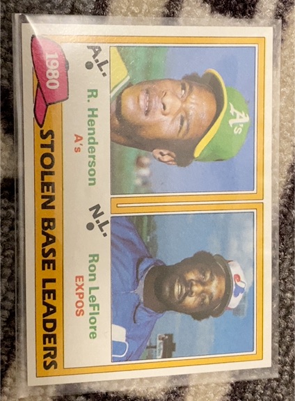 1981 Topps #4 1980 Stolen Base Leaders Rickey Henderson / Ron LeFlore — front