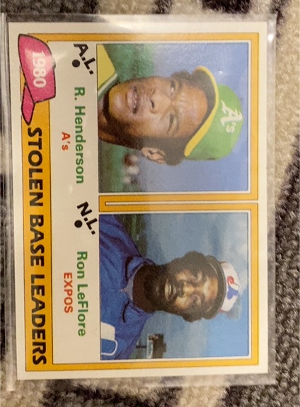 1981 Topps #4 1980 Stolen Base Leaders Rickey Henderson / Ron LeFlore — front