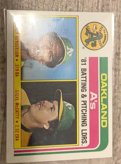 1982 Topps #156 A's Leaders / Checklist Rickey Henderson Steve McCatty — front