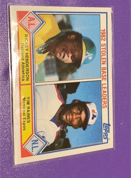 1983 Topps #704 1982 Stolen Base Leaders Rickey Henderson / Tim Raines — front
