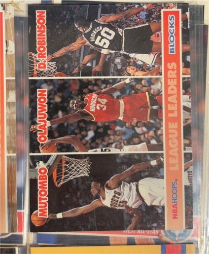 1994-95 Hoops #254 Dikembe Mutombo / Hakeem Olajuwon / David Robinson — front