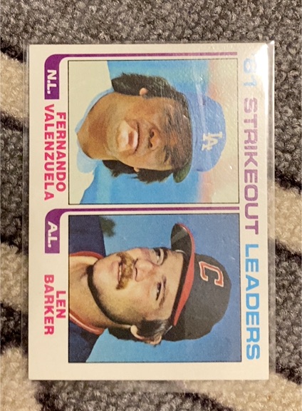 1982 Topps #166 '81 Strikeout Leaders Fernando Valenzuela / Len Barker — front