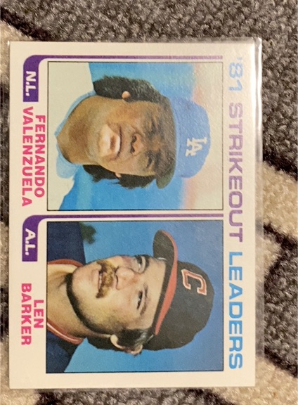 1982 Topps #166 '81 Strikeout Leaders Fernando Valenzuela / Len Barker — front