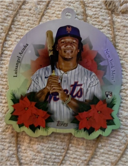 2025 Topps Holiday #OO-3 Luisangel Acuna RC Die-Cut Ornament New York Mets — front