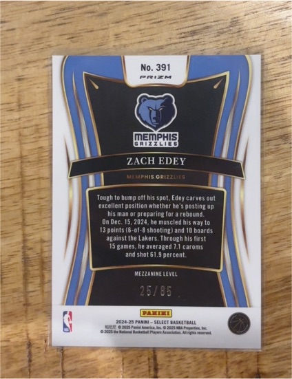 2024-25 Panini Select Mezzanine #391 Zach Edey — front