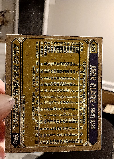 1987 Topps #520 Jack Clark — back