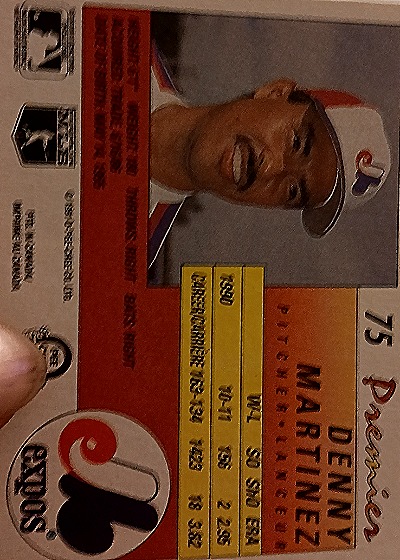 1991 O-Pee-Chee Premier #75 Denny Martinez — back