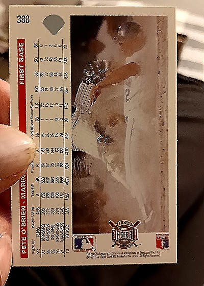 1992 Upper Deck #388 Pete O'Brien — back