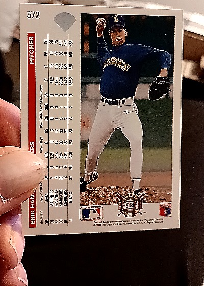 1993 Upper Deck #572 Erik Hanson — back