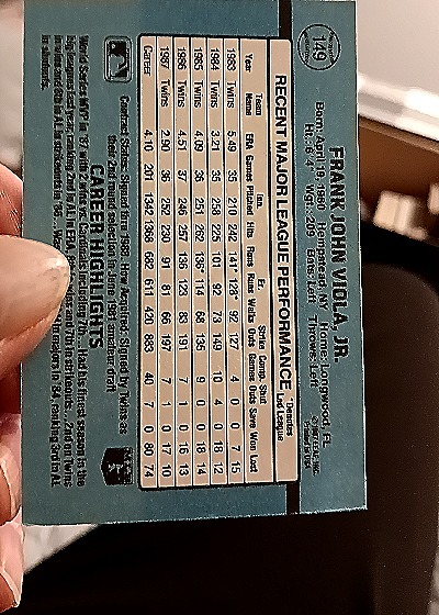 1988 Donruss #149 Frank Viola — back