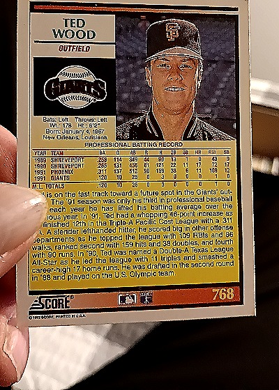 1992 Score #768 Ted Wood — back