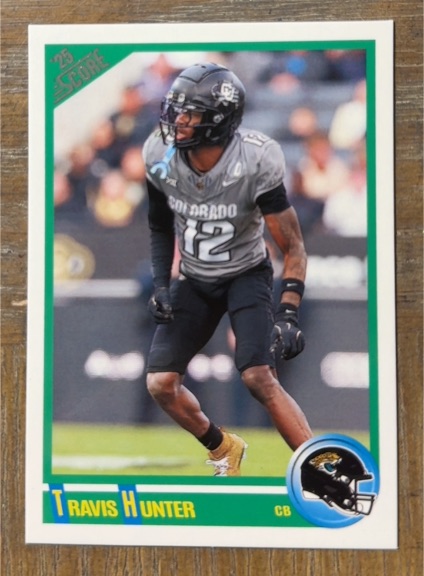 2025 Panini Score #5 Travis Hunter Anniversary Rookie — front