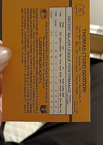 1989 Donruss #45 Tom Gordon — back