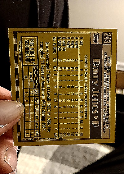 1990 Topps #243 Barry Jones — back