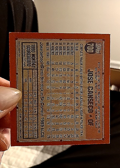 1990 Topps #700 Jose Canseco — back