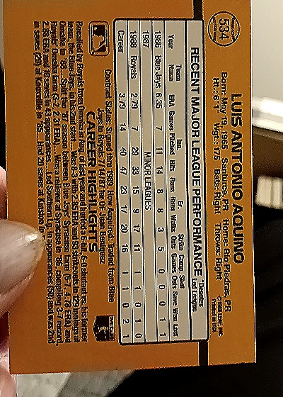 1990 Donruss #534 Luis Aquino — back