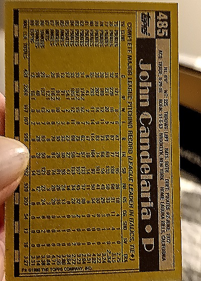 1990 Topps #485 John Candelaria — back