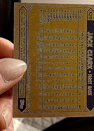 1987 Topps #520 Jack Clark — back