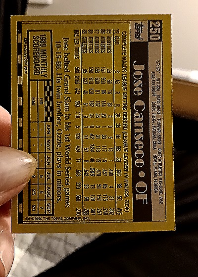 1990 Topps #250 Jose Canseco — back