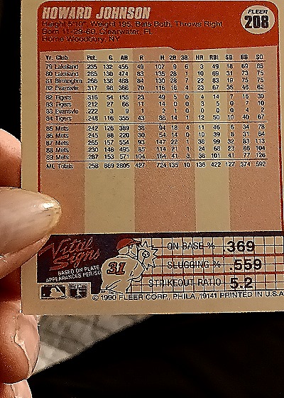 1990 Fleer #208 Howard Johnson — back