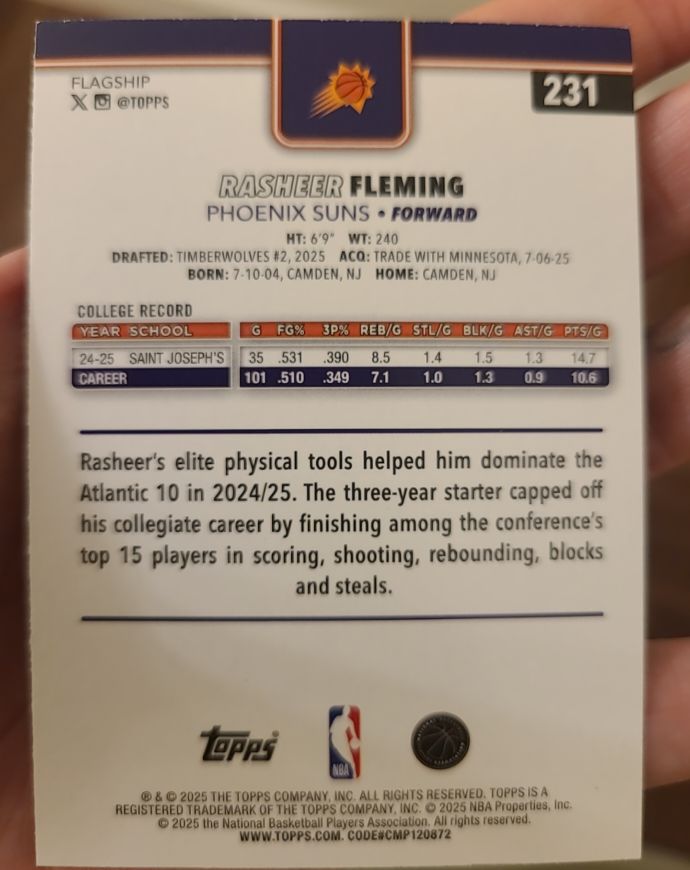 2025-26 Topps #231 Rasheer Fleming — front