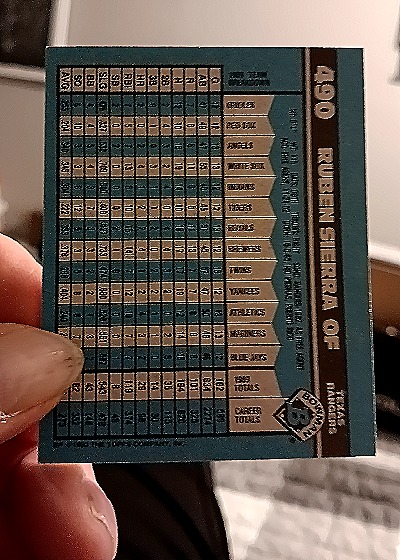 1990 Topps #490 Ruben Sierra — back