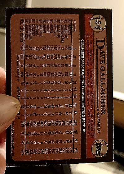 1989 Topps #156 Dave Gallagher — back