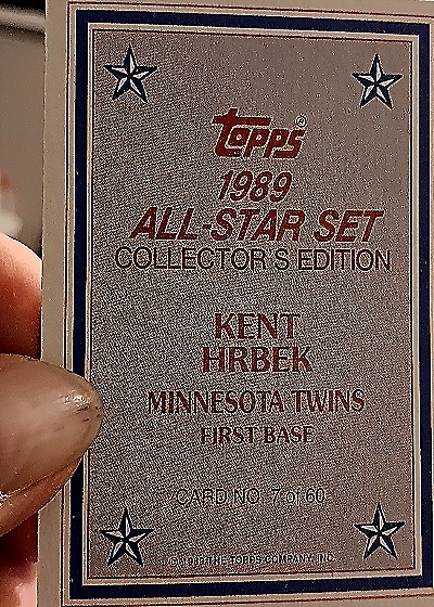 1989 Topps All Star Set #7 Kent Hrbek — back
