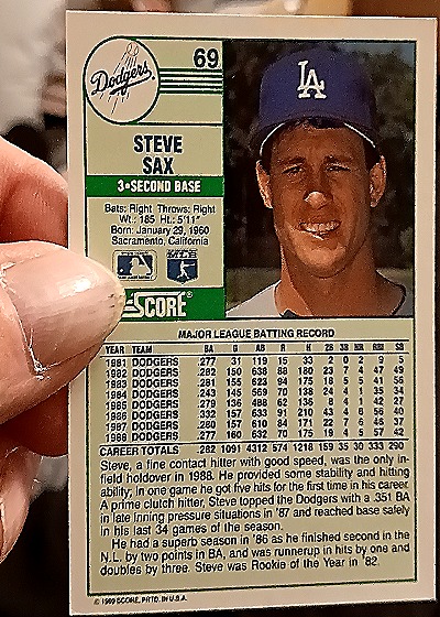 1989 Score #69 Steve Sax — back