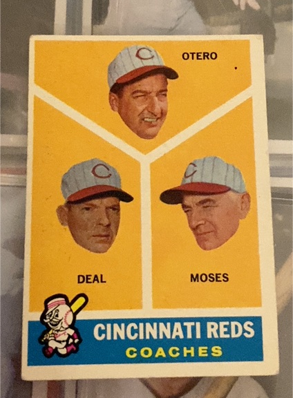1960 Topps #459 Cincinnati Reds Coaches Reggie Otero/Cot Deal/Wally Moses — front