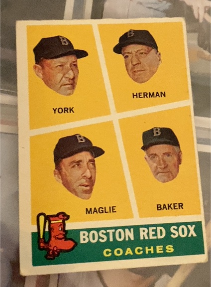 1960 Topps #456 Boston Red Sox Coaches Rudy York/Billy Herman/Sal Maglie/Del Baker — front