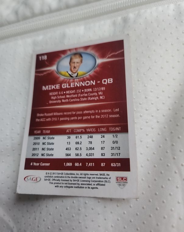 2013 SAGE Hit #118 Mike Glennon Rookie RC — front