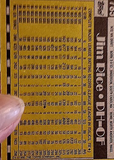 1990 Topps #203 Jim Rice — back