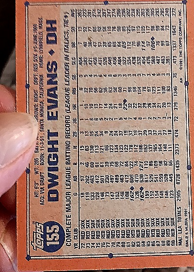 1991 Topps #155 Dwight Evans — back